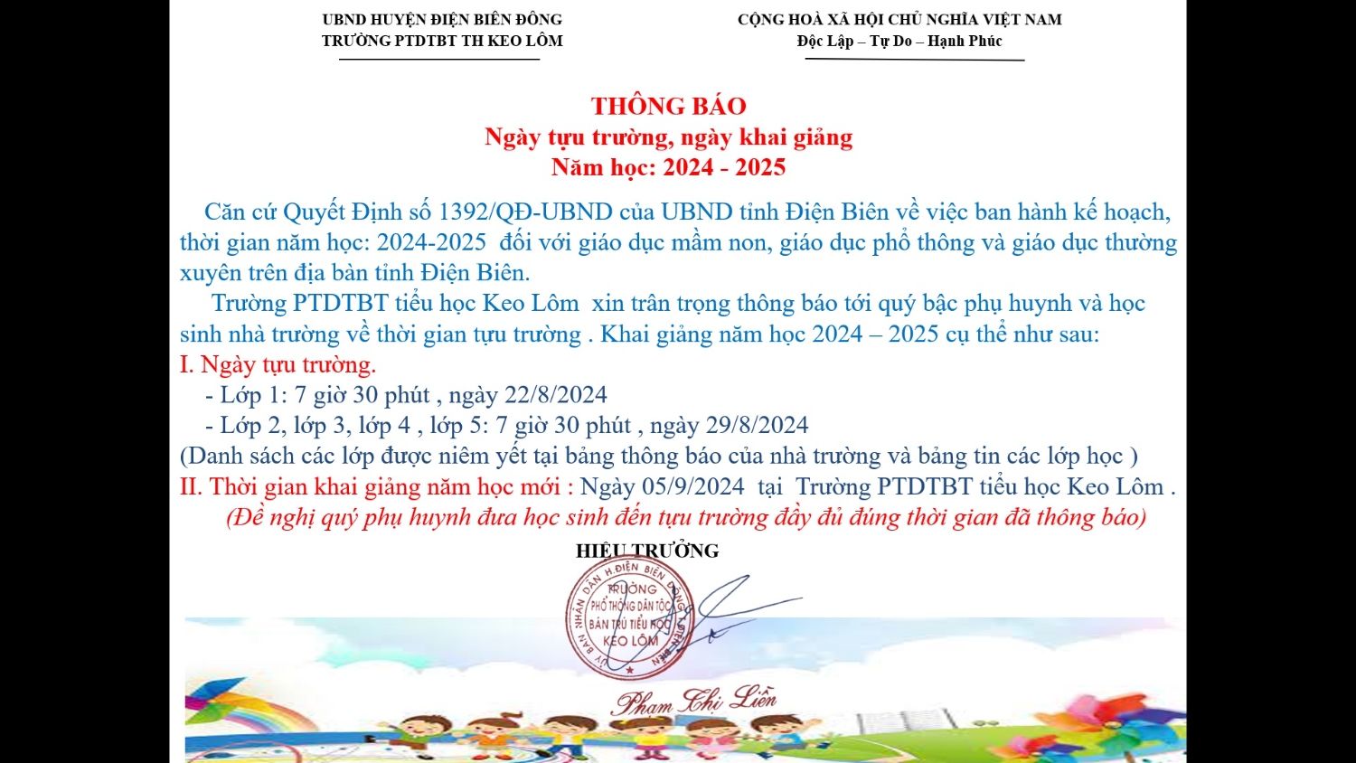 tb tuu trường khai giảng năm học mới 2024